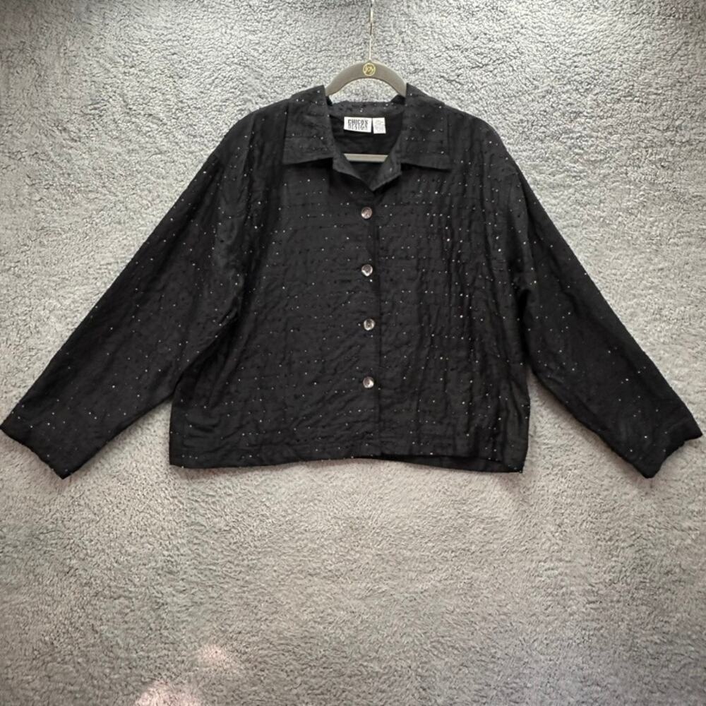 Chico's Design Size 3 (XL) 100%‎ Silk Black Jacket Colorful Beads Lined ButtonUp
